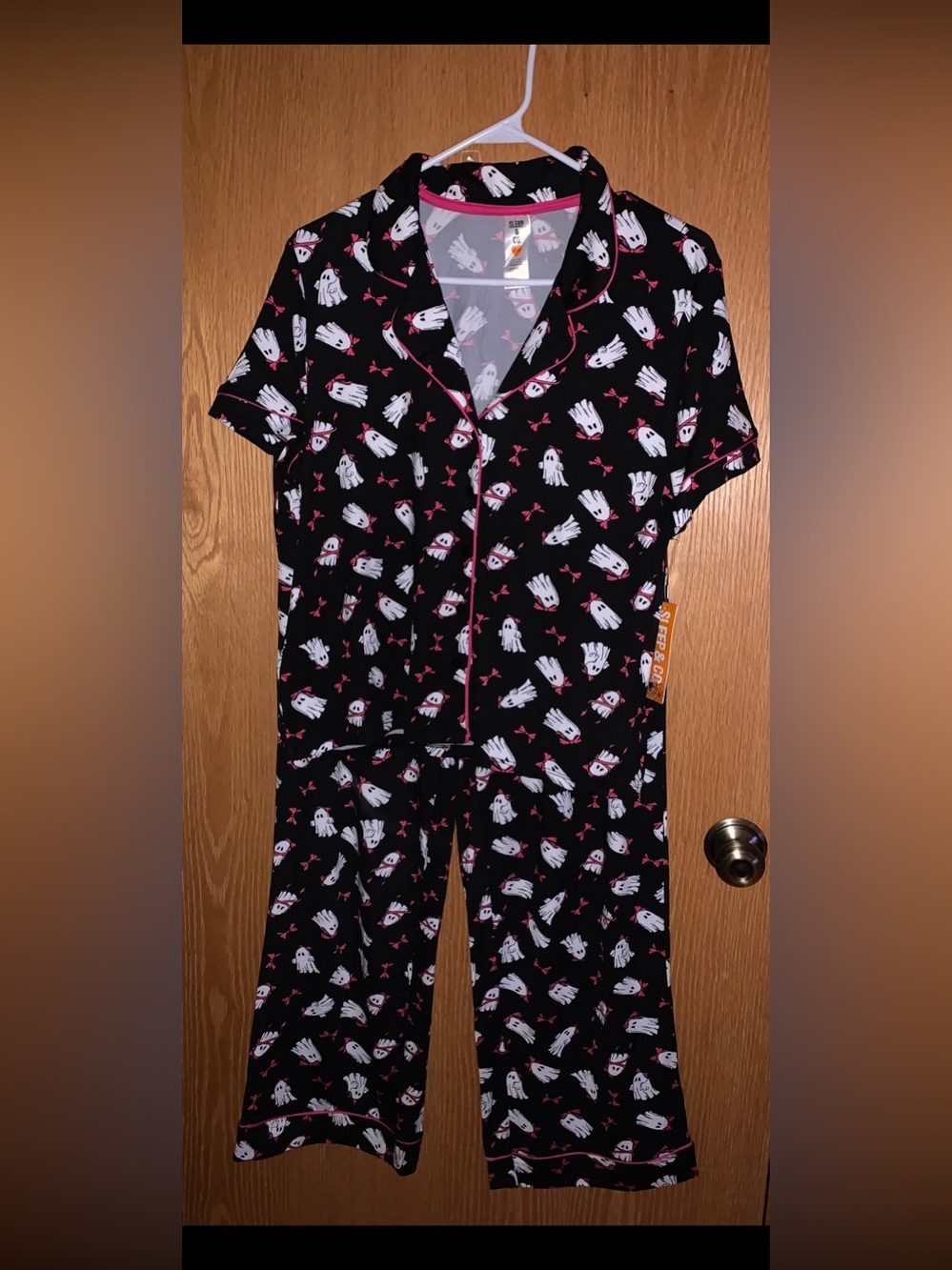 Cute Ghost Print Button-Up Top in Black and Pink Pajamas SUPER SOFT